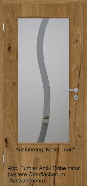 Tür Furnier ANTIK mit Glasmotiv Sand 50 auf grauem Glas