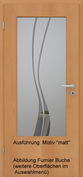 Tür Eckkante mit Glasmotiv Sand 51 auf grauem Glas