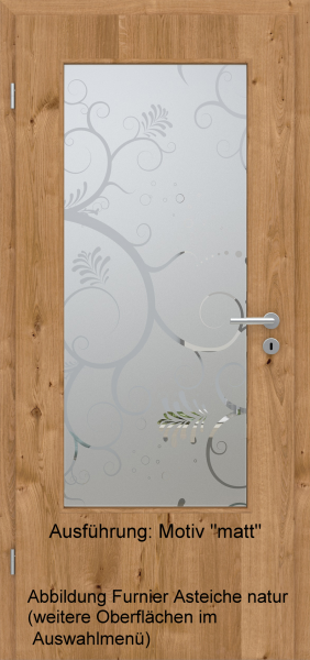 Tür Furnier ASTEICHE mit Glasmotiv Sand 38 auf weißem Glas