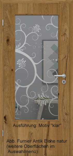 Tür Furnier ANTIK mit Glasmotiv Sand 38 auf grauem Glas