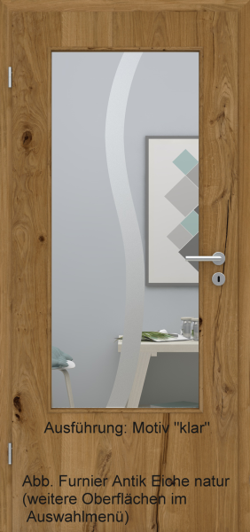 Tür Furnier ANTIK mit Glasmotiv Sand 50 auf weißem Glas