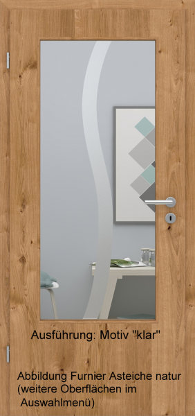Tür Furnier ASTEICHE mit Glasmotiv Sand 50 auf weißem Glas