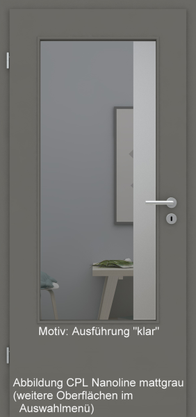 Tür mit Glasmotiv Sand 95 auf grauem Glas