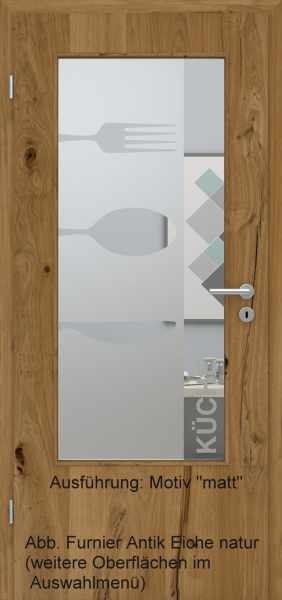 Tür Furnier ANTIK mit Glasmotiv Sand 52 auf weißem Glas