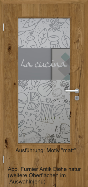 Tür Furnier ANTIK mit Glasmotiv Sand 53 auf grauem Glas