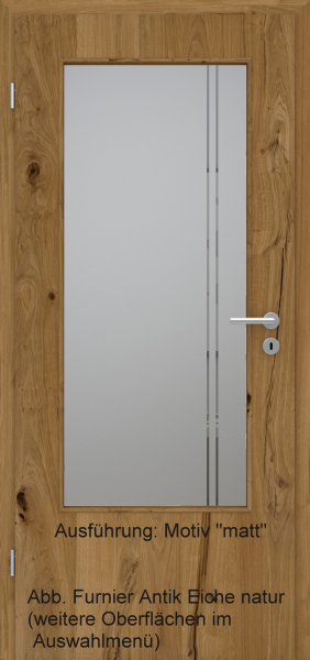 Tür Furnier ANTIK mit Glasmotiv Sand 23 auf grauem Glas