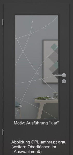 Tür mit Glasmotiv Sand 90 auf grauem Glas