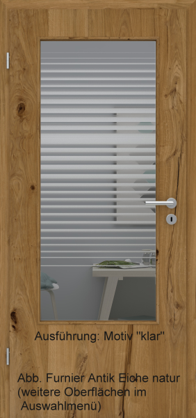 Tür Furnier ANTIK mit Glasmotiv Sand 80 auf grauem Glas