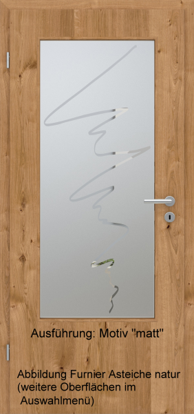 Tür Furnier ASTEICHE mit Glasmotiv Sand 36 auf weißem Glas