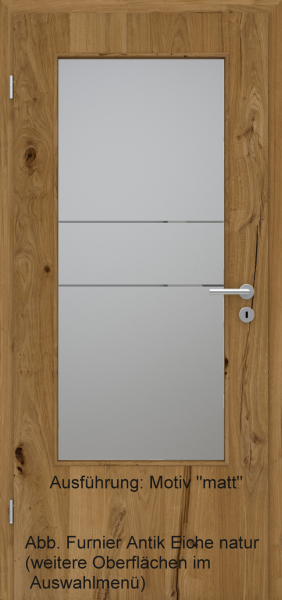 Tür Furnier ANTIK mit Glasmotiv Sand 21 auf grauem Glas