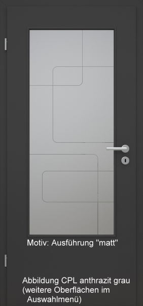 Tür mit Glasmotiv Sand 91 auf grauem Glas