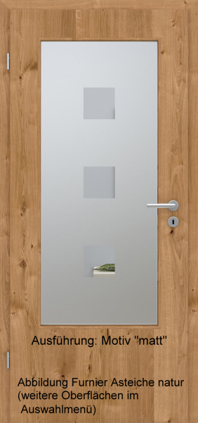 Tür Furnier ASTEICHE mit Glasmotiv Sand 1 auf weißem Glas