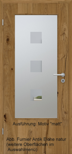 Tür Furnier ANTIK mit Glasmotiv Sand 1 auf weißem Glas