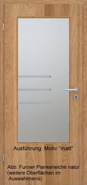 Tür Furnier PLANKENEICHE mit Glasmotiv Sand 28 auf weißem Glas