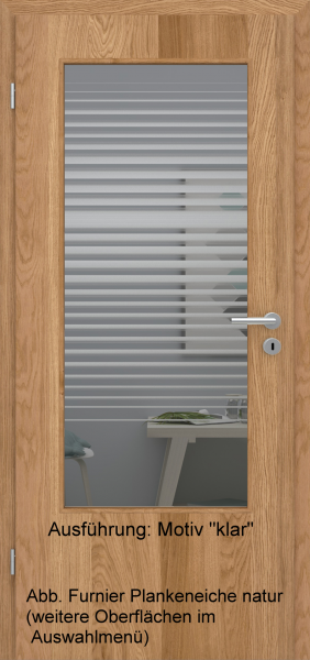 Tür Furnier PLANKENEICHE mit Glasmotiv Sand 80 auf grauem Glas