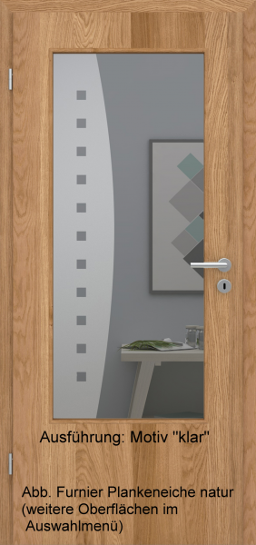 Tür Furnier PLANKENEICHE mit Glasmotiv Sand 9 auf grauem Glas