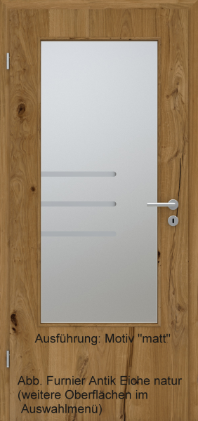 Tür Furnier ANTIK mit Glasmotiv Sand 28 auf weißem Glas