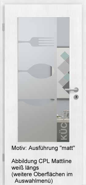 Tür mit Glasmotiv Sand 52 auf weißem Glas