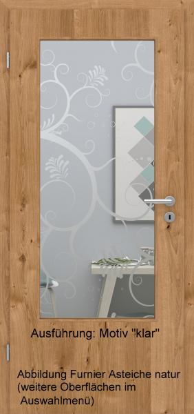 Tür Furnier ASTEICHE mit Glasmotiv Sand 38 auf weißem Glas