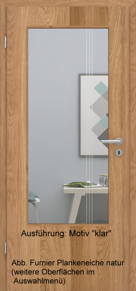 Tür Furnier PLANKENEICHE mit Glasmotiv Sand 96 auf weißem Glas