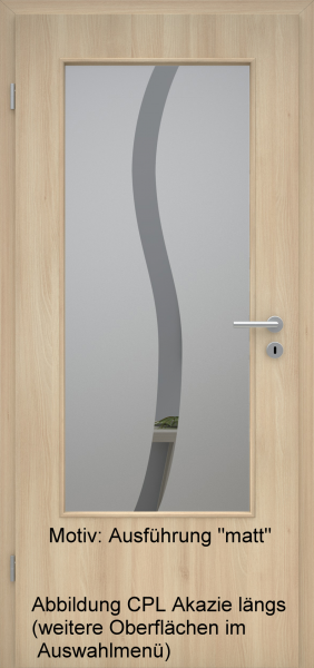 Tür mit Glasmotiv Sand 50 auf grauem Glas