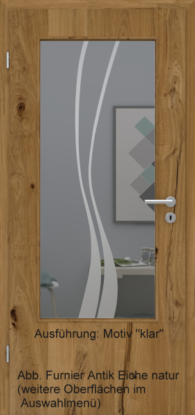 Tür Furnier ANTIK mit Glasmotiv Sand 51 auf grauem Glas