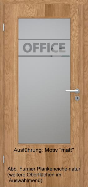Tür Furnier PLANKENEICHE mit Glasmotiv Sand 84 auf grauem Glas