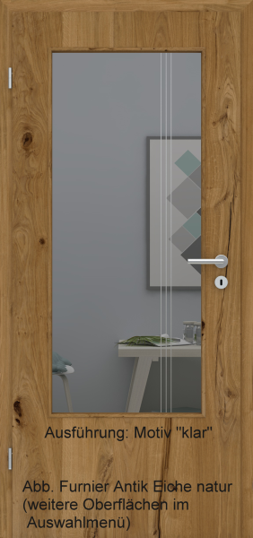 Tür Furnier ANTIK mit Glasmotiv Sand 96 auf grauem Glas