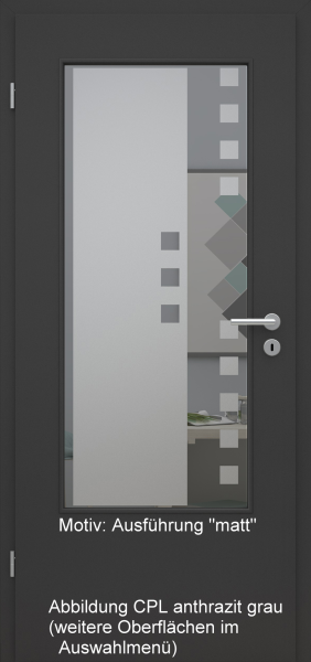 Tür mit Glasmotiv Sand 8 auf grauem Glas