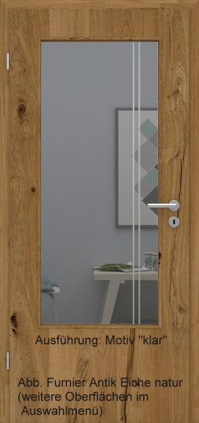 Tür Furnier ANTIK mit Glasmotiv Sand 23 auf grauem Glas