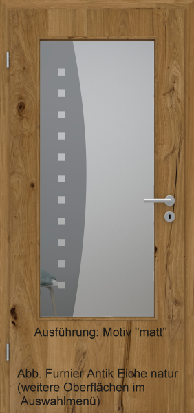 Tür Furnier ANTIK mit Glasmotiv Sand 9 auf grauem Glas