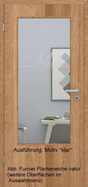 Tür Furnier PLANKENEICHE mit Glasmotiv Sand 83 auf weißem Glas