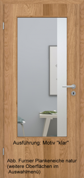 Tür Furnier PLANKENEICHE mit Glasmotiv Sand 95 auf weißem Glas