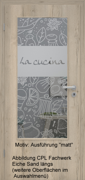 Tür mit Glasmotiv Sand 53 auf grauem Glas