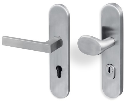 Schutzbeschlag RHODOS Edelstahl / Langschild gerundet + Kernziehschutz