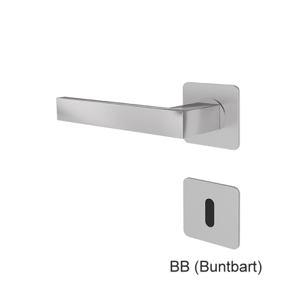 Türgriff RHODOS Edelstahl mit eckigen Flach-Rosetten