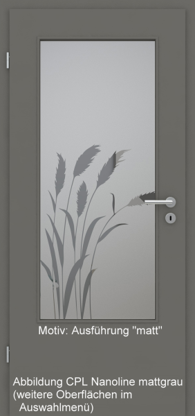Tür mit Glasmotiv Sand 92 auf grauem Glas