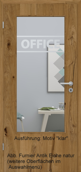 Tür Furnier ANTIK mit Glasmotiv Sand 84 auf weißem Glas