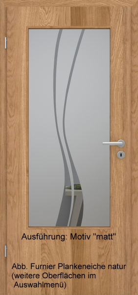 Tür Furnier PLANKENEICHE mit Glasmotiv Sand 51 auf grauem Glas