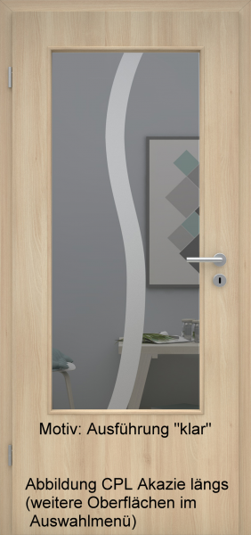 Tür mit Glasmotiv Sand 50 auf grauem Glas