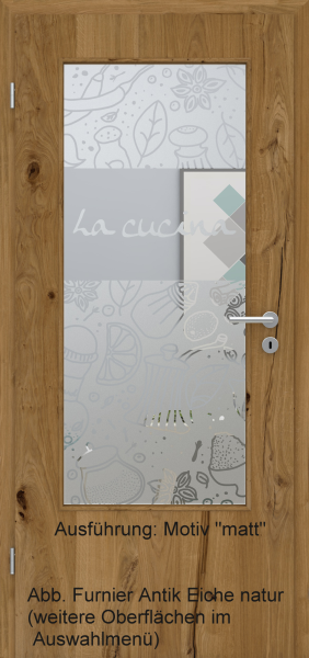 Tür Furnier ANTIK mit Glasmotiv Sand 53 auf weißem Glas