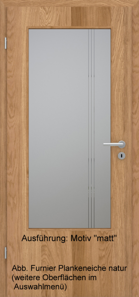 Tür Furnier PLANKENEICHE mit Glasmotiv Sand 96 auf grauem Glas