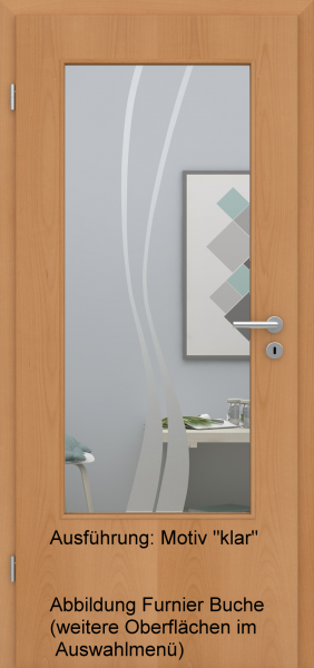 Tür Eckkante mit Glasmotiv Sand 51 auf weißem Glas