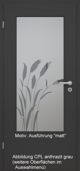 Tür mit Glasmotiv Sand 92 auf grauem Glas