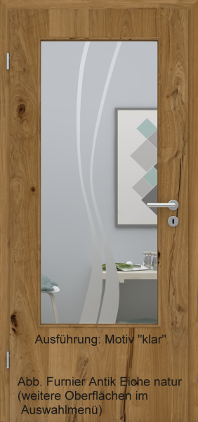 Tür Furnier ANTIK mit Glasmotiv Sand 51 auf weißem Glas