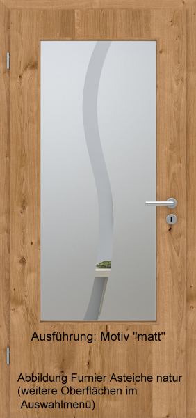 Tür Furnier ASTEICHE mit Glasmotiv Sand 50 auf weißem Glas
