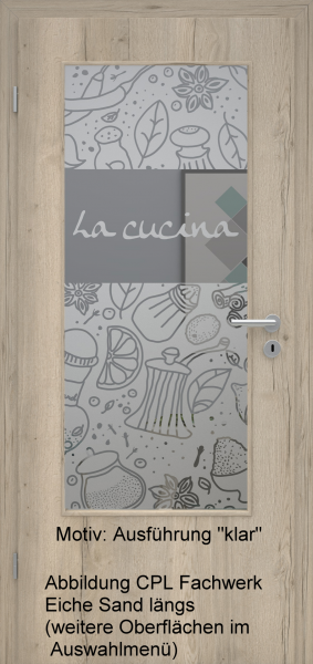 Tür mit Glasmotiv Sand 53 auf grauem Glas