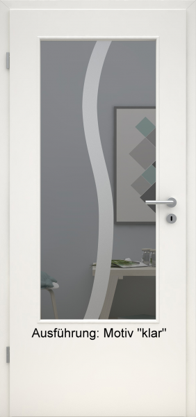 Tür mit Glasmotiv Sand 50 auf grauem Glas