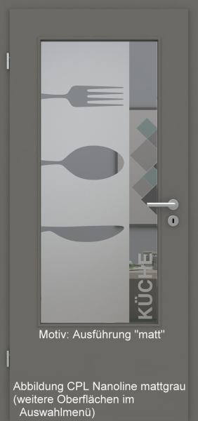 Tür mit Glasmotiv Sand 52 auf grauem Glas