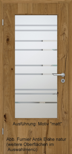 Tür Furnier ANTIK mit Glasmotiv Sand 89 auf weißem Glas